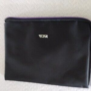 Tumi For Delta Travel Pouch Cosmetic Bag Zipper Black Purple Lined 8.25"x6.25"